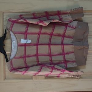 New! Light-weight Light brown and pink sweater with fake sleeve buttons
